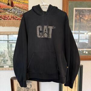 Vintage 00s CAT Black‎ Sweatshirt Pullover Hoodie Caterpillar Construction Sz XL